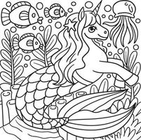 Mermaid Unicorn Coloring Page for Kids vector