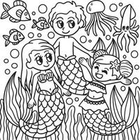 familia de sirenas para colorear para niños vector