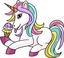 Unicorn Eating Ice Cream Cartoon Colored Clipart vector