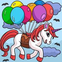 Unicorn Floating With The Balloons Illustration vector