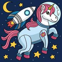 Unicorn Astronaut In Space Colored Illustration vector
