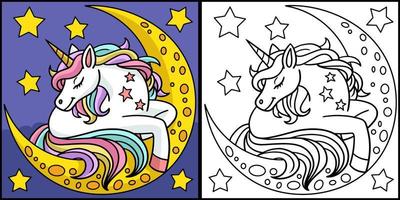 unicornio durmiendo sobre la ilustración de la luna vector