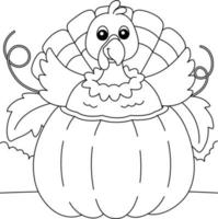 Thanksgiving Turkey Inside Pumpkin Coloring Page vector