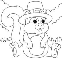 Thanksgiving Squirrel Pilgrim Hat Coloring Page vector