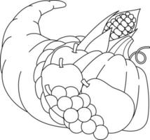 Thanksgiving Cornucopia Isolated Coloring Page vector