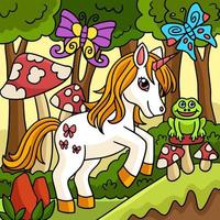 Fairy Unicorn In Forest Colored Illustration vector