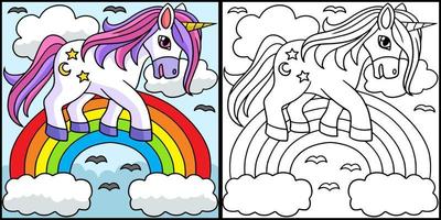 unicornio caminando sobre la ilustración del arco iris vector