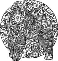 Gorilla Mandala Coloring Pages for Adults vector