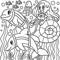 Mermaid Riding In A Seashell Carriage Coloring vector