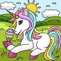 unicornio comiendo helado en color ilustración vector