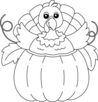 Thanksgiving Turkey In Pumpkin Isolated Coloring vector