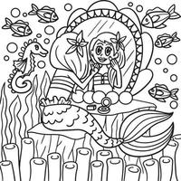 Mermaid Sitting In Front Of A Mirror Coloring Page vector