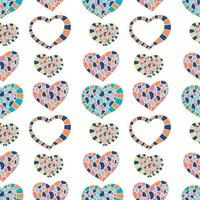 Doodle heart abstract colorful seamless pattern. Hand drawn romantic background. vector