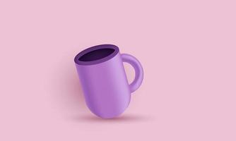 3d render taza dibujos animados estilo minimalista icono abierto aislado en vector