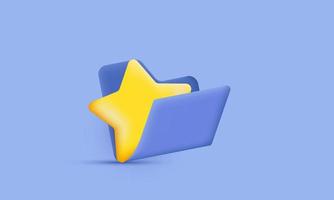 3d star folder bookmark favorite management media icon isolated on vector