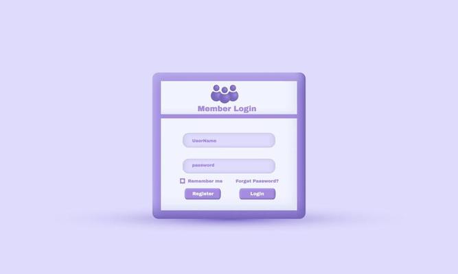 3d member log in purple user interface sign in web isolated on