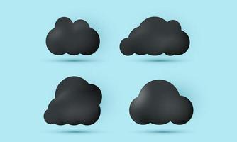 realistic 3d icon black clouds set isolated on vector