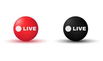 unique cicle red and black live buttons colorful label 3d isolated on vector