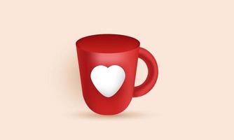 3d render red love mug cartoon minimal style open icon isolated on vector