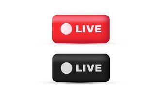 unique red black live buttons colorful label 3d isolated on vector