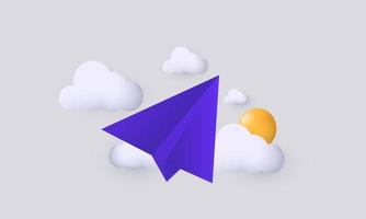 unique paper plane white sky realistic 3d isolated on vector