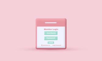 3d member login form on id plastic isolated on vector