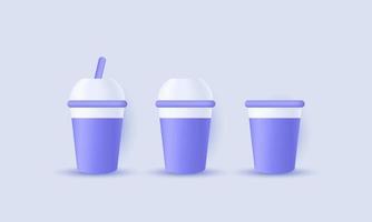 realistic empty plastic cups straw isolated on 3d vector