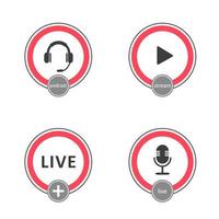 Podcast logo set. Symbols and buttons of live streaming, broadcasting. vector