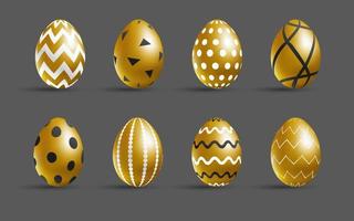 Easter golden eggs set. Luxury eggs with different black and white ornament. Spring holiday. Realistic vector illustration. For greeting card, promotion, poster, flyer, web banner, social media