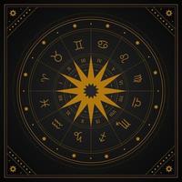 rueda de astrología con signos del zodiaco en estilo boho. Misterio y esoterismo. Ilustración de vector de horóscopo. cartel de tarot espiritual. Cartas mágicas del tarot oculto.