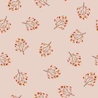 Autumn leaves. Seamless Pattern of yellow orange bunches of Rowan on soft beige background. Wrapping paper, textile template. Vector illustration in flat style.