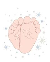 Cute Baby feet art line with colored stars in background vector