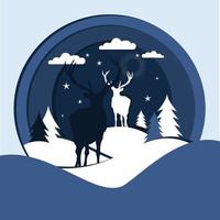 A cute background two deers on the hills .snow falls .little stars vector