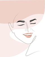 Face of a beautiful girl smiling while her eyes closed in art line way vector