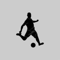 Football, soccer player kicking the ball, side view. Vector silhouette isolated on a white background