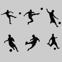 vector illustration set of kicking ball silhouette, football player, various poses isolated on white background