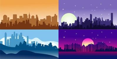 City landscape set, big metropolis city view. Vector, cartoon illustration. vector, night vector