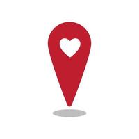 icono de pin de ubicación rojo vectorial con amor en forma de corazón. marcador de posición aislado sobre fondo blanco. elemento de diseño de mapa de pines. ilustración de símbolo de ubicación vector