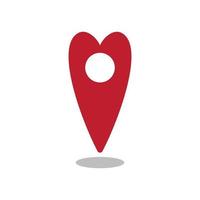 icono de pin de ubicación de vector rojo con amor en forma de corazón. marcador de posición aislado sobre fondo blanco. elemento de diseño de mapa de pines. ilustración de símbolo de ubicación