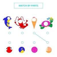 Match cute cartoon pictures by parts. vector