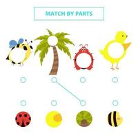 Match cute cartoon pictures by parts. vector