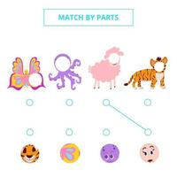 Match cute cartoon pictures by parts. vector