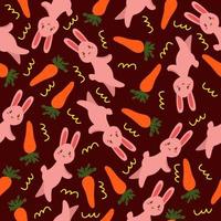 Seamless holiday pattern with cute cartoon bunny and carrot. vector