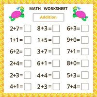 Math worksheet. Addition. vector