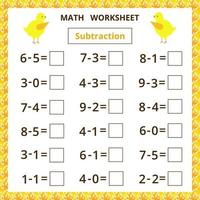 Math worksheet .Subtraction vector