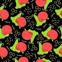 Seamless pattern with cute cartoon snail and abstract shapes. vector