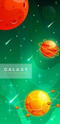 Stories template. Space background with cartoon fantasy planets. Mobile backdrop. Fantasy planets. Colorful universe. Game design. Fantasy space planets for ui galaxy game.