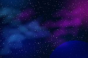 Horizontal space background with realistic nebula, stardust and planets. Night sky. Web design. Infinite universe. Vector illustration of galaxy. Concept of web banner