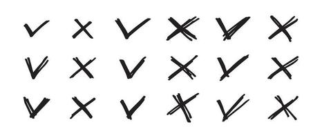 señales de garrapatas y cruces. marque los iconos ok y x. vector