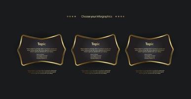 un conjunto de plantillas de botones de opción de lujo con marco dorado, el diseño de formas infográficas premium de estilos de opción de niveles de tres pasos, vector, ilustración vector